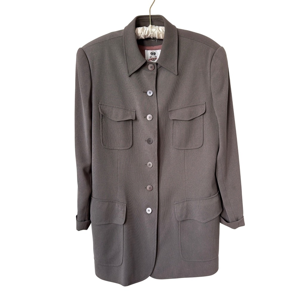 Renfrew Taupe Brown Longline Utility Blazer Jacket Made in USA Womens 10